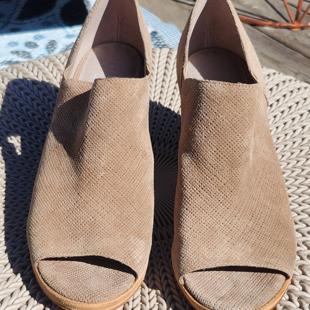 Eileen Fisher new Taupe Textured Suede Peep-Toe Heels